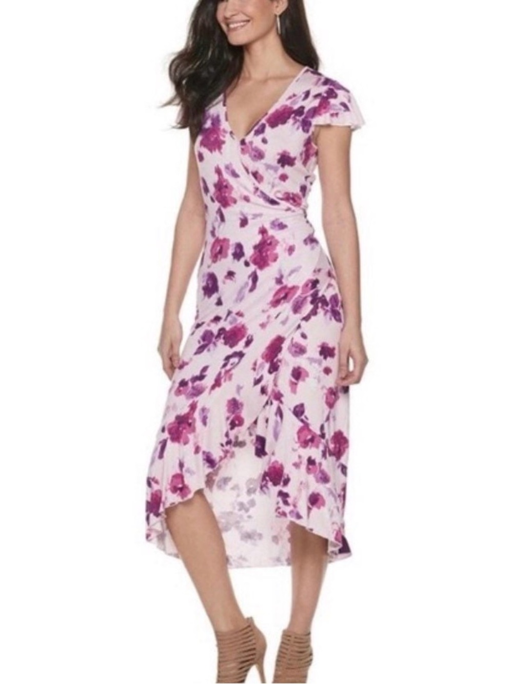 Juicy Couture Pink and Purple Floral High-Low Wrap Dress